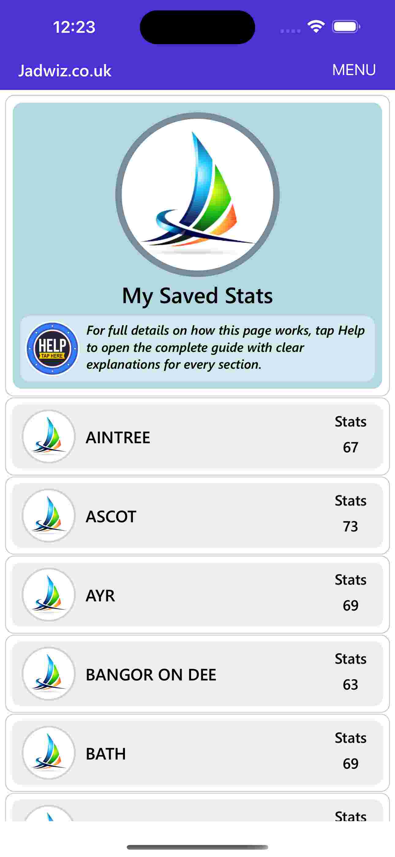 My Saved Stats screenshot