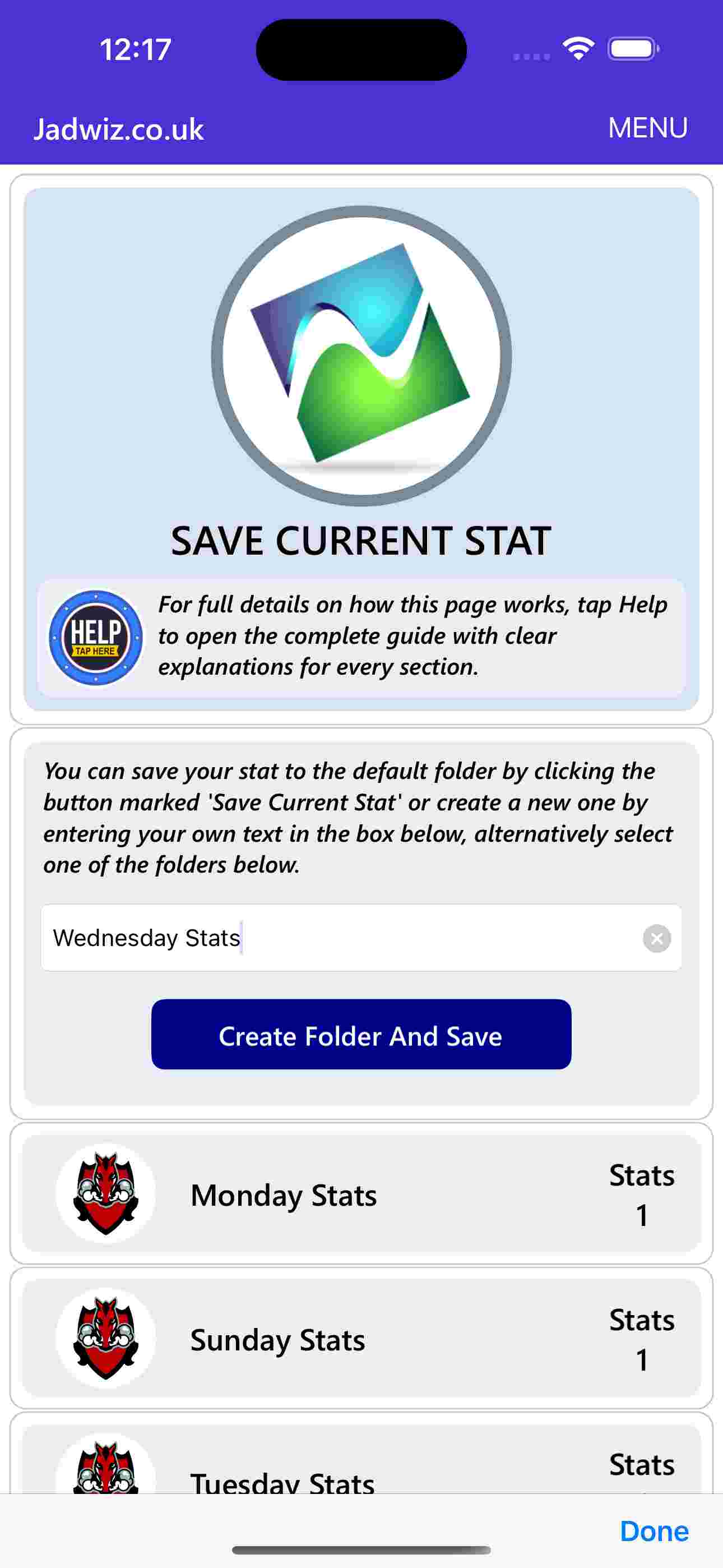 Save current stat screenshot