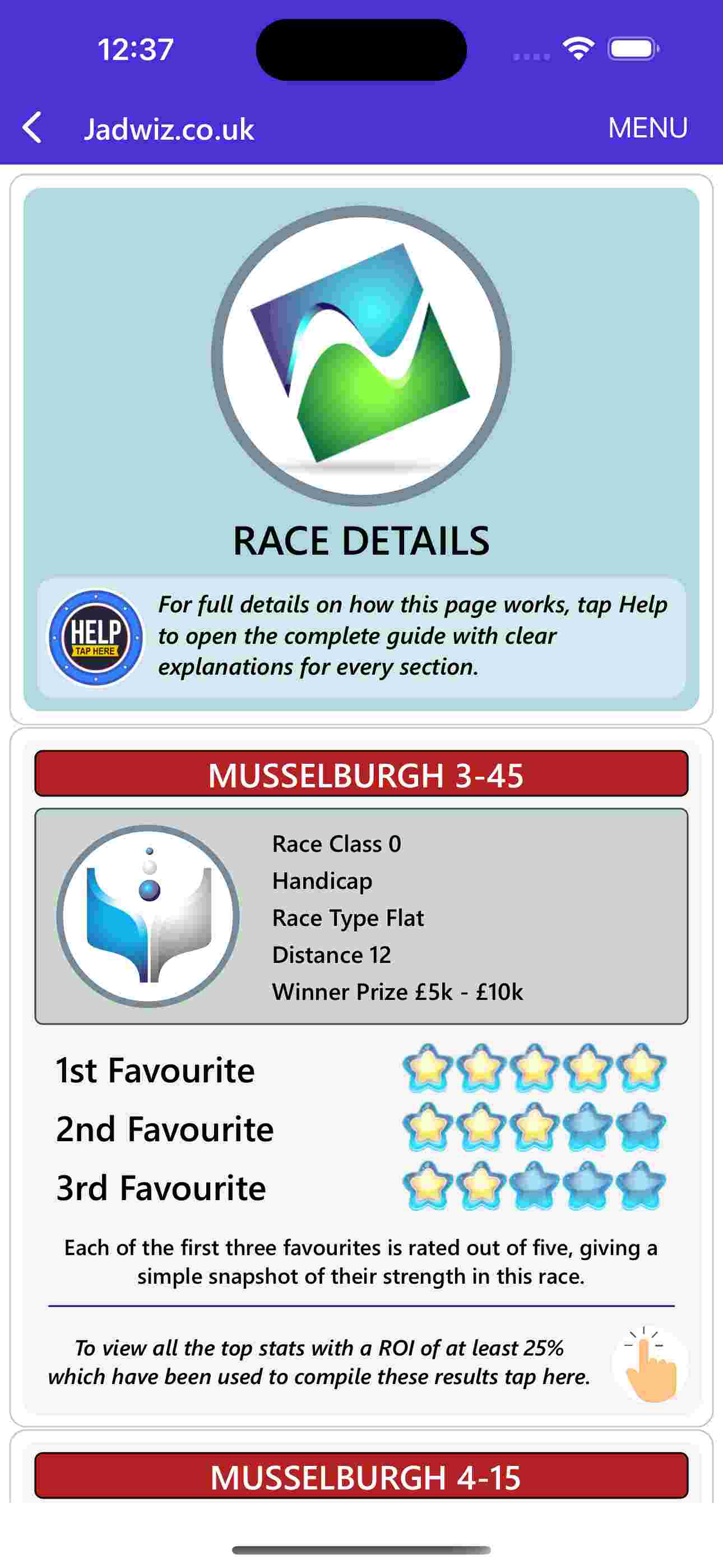 Today’s Favourites race details screenshot